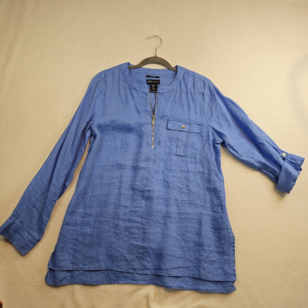 Jones New York Linen Top with ¼ Zipper Size L